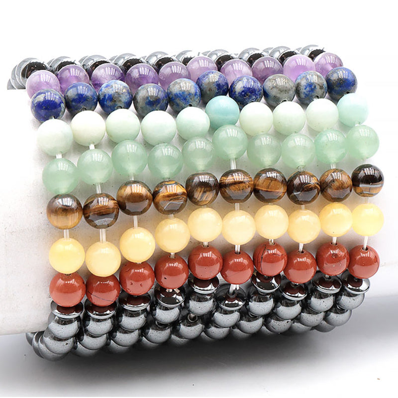 7 chakra hematite A bracelet (7-8mm balls)