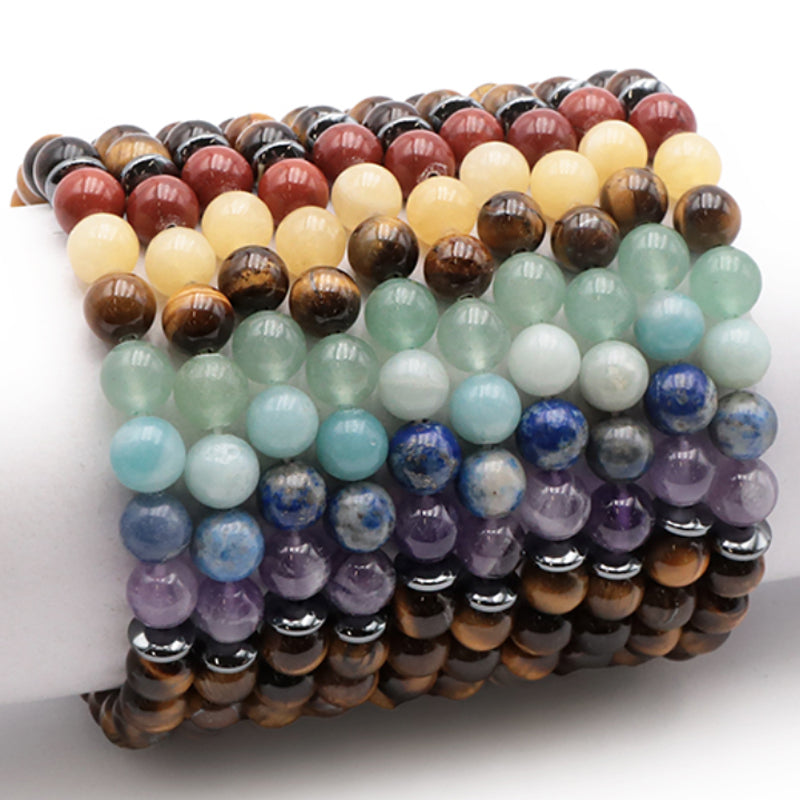 7 chakra tiger eye bracelet A (7-8mm balls)