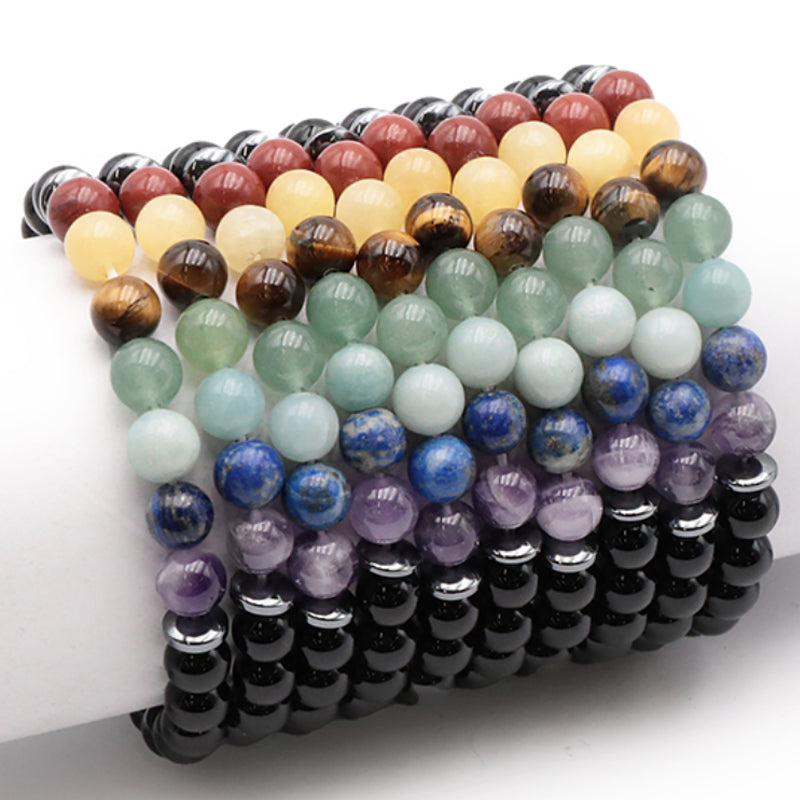 Bracelet 7 chakras onyx A (7-8mm balls)