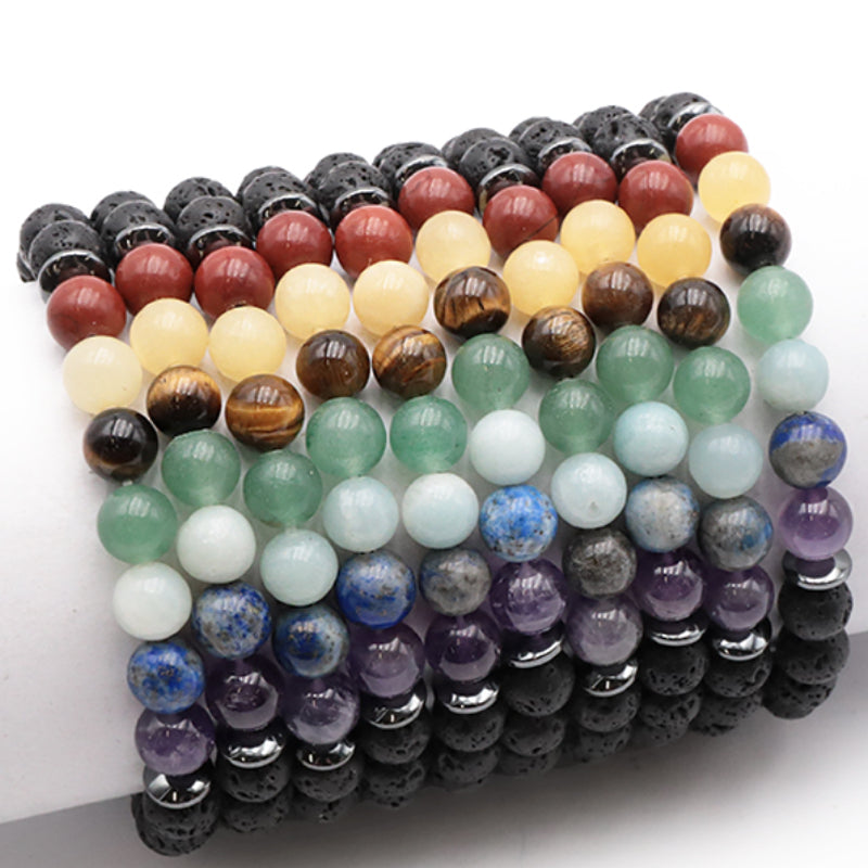 7 chakra lava stone bracelet A (7-8mm balls)