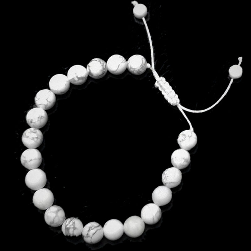 Bracelet réglable coulissant howlite Zimbabwe A boules 8mm