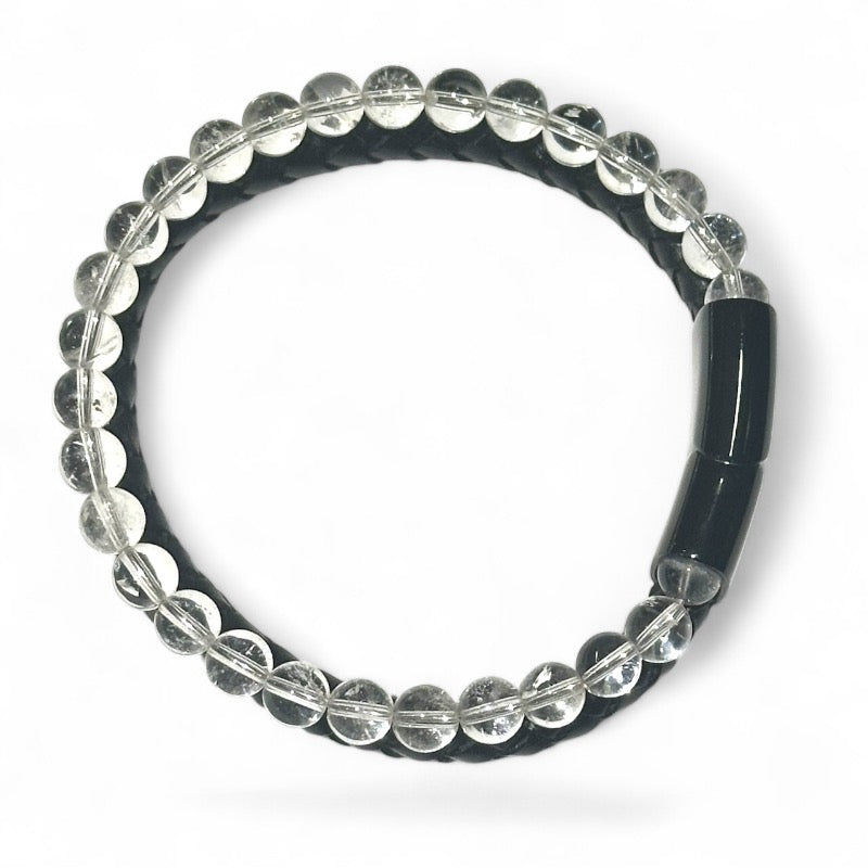 Pulsera hombre cuero amatista (bolas 5-6mm)