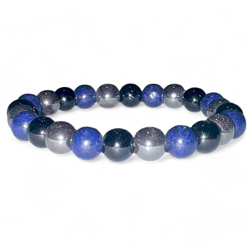 Lapis lazuli, hematite, onyx bracelet (8mm balls)