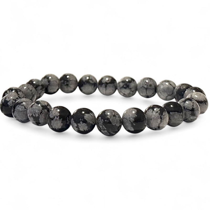 Bracelet obsidienne neige Mexique AB (boules 7-8mm)