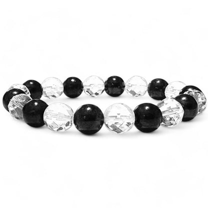 Bracelet protection: cristal de roche facetté et shungite (boules 10mm)