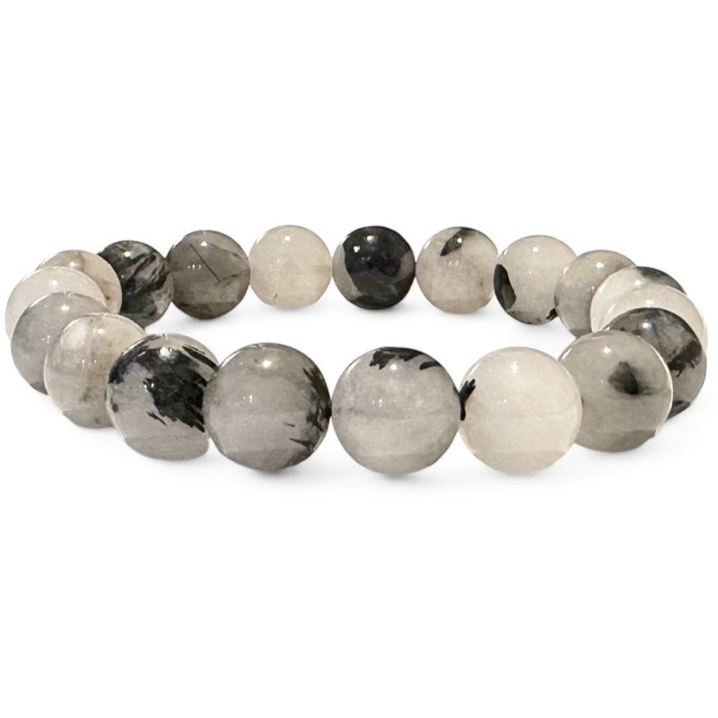 Quartz bracelet with tourmaline inclusions Brazil A (10mm balls)