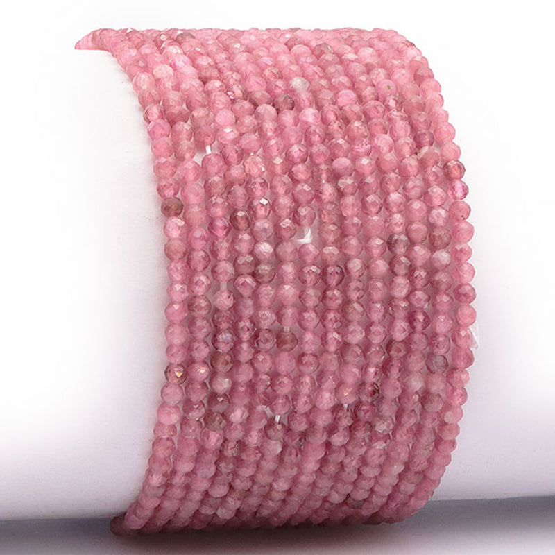 Pulsera de turmalina rosa o rubelita Brasil A (cuentas facetadas 3-4mm)