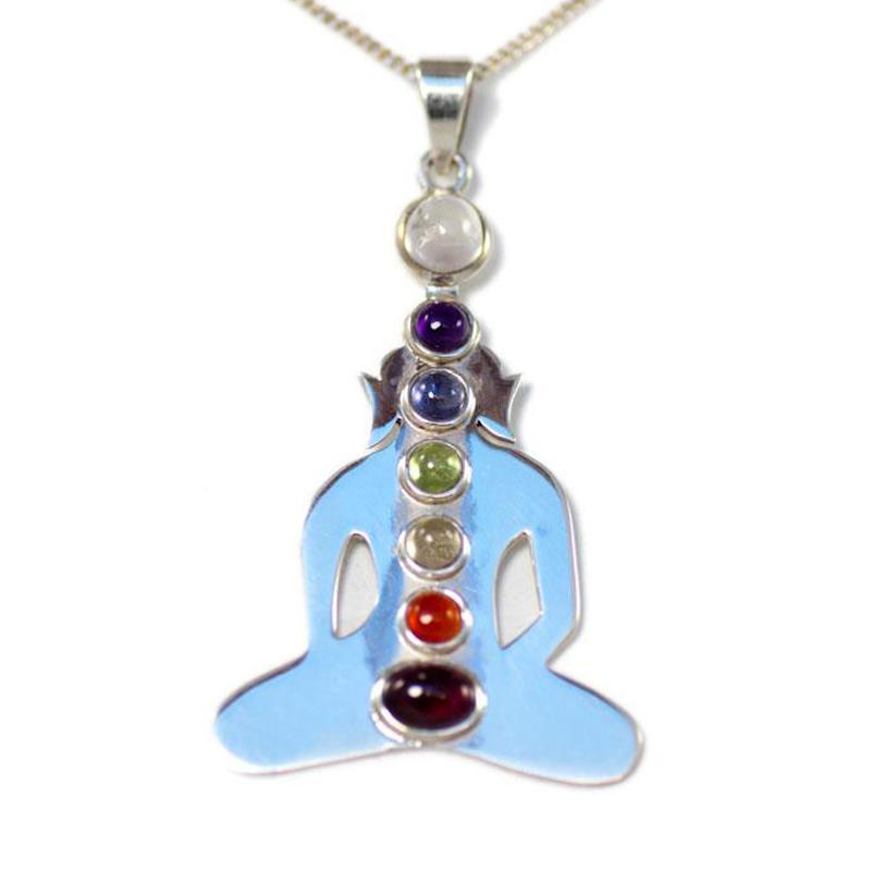 Pendentif bouddha 7chakras métal argenté