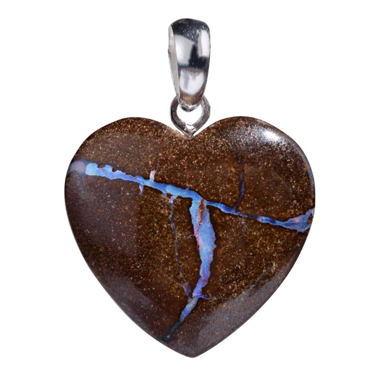 Pendentif coeur opale boulder Australie AA 25mm argent 925