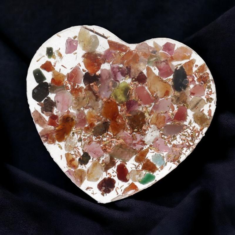 Coeur Orgonite tourmaline multicolore 30mm