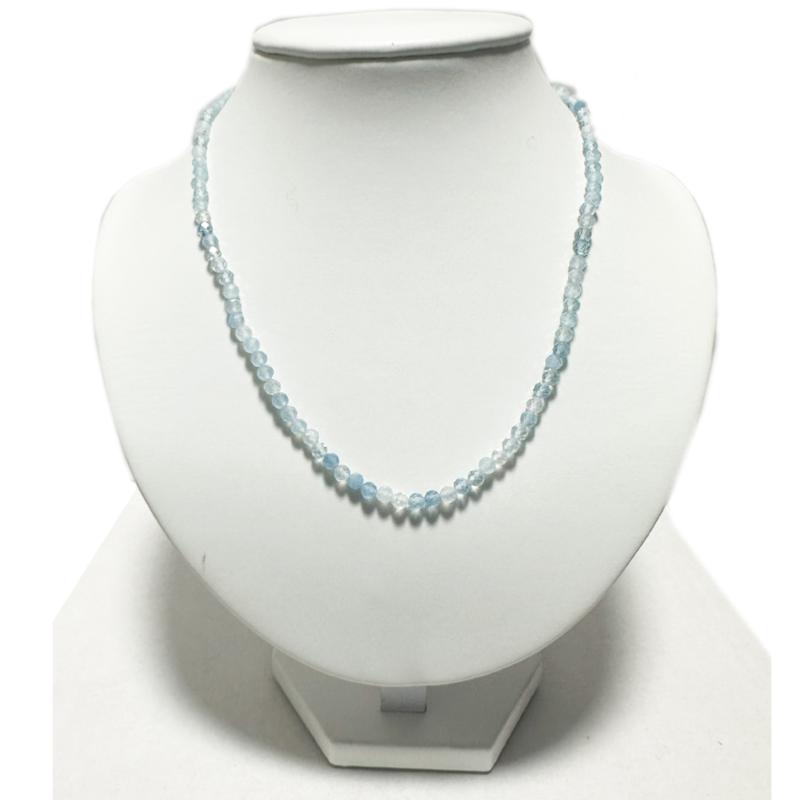 Collier aigue-marine Brésil AA (perles facettées 3-4mm) - 45cm