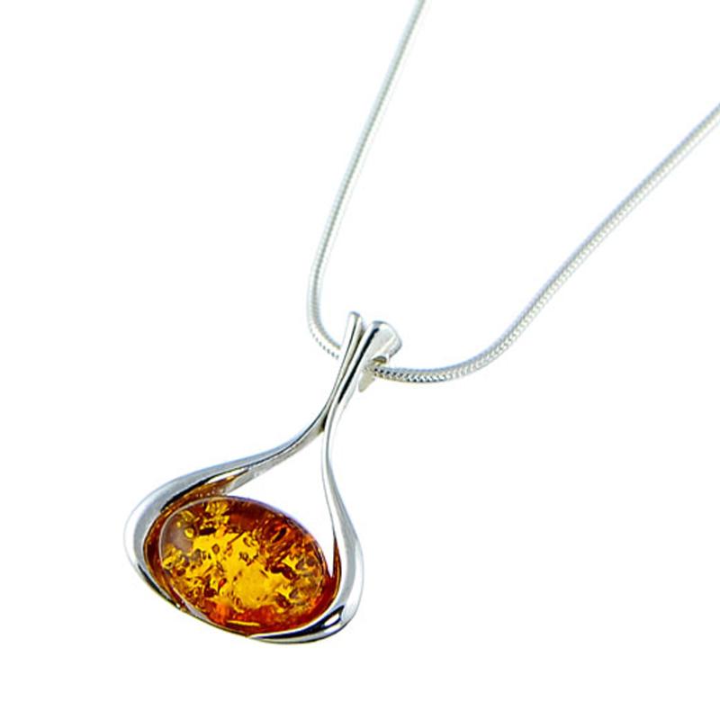 Collier ambre cognac et argent 925