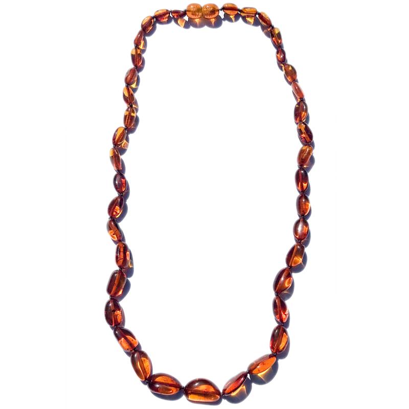 Collier ambre cognac Lituanie AA pierres roulées 45cm