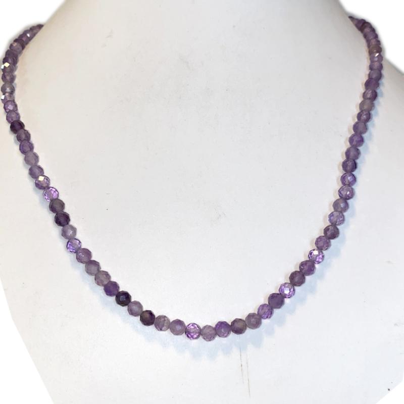 Collier améthyste Brésil AA (perles facettées 3-4mm) - 45cm