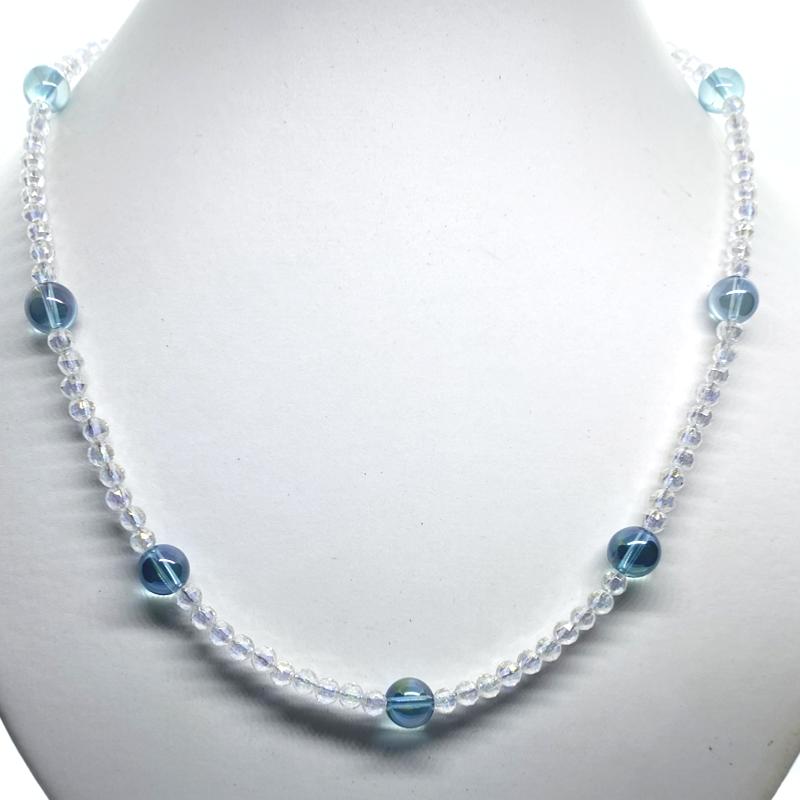 Collier quartz angel aura et aqua aura Brésil AAA (perles facettées 3-4mm et boules 8mm) argent 925