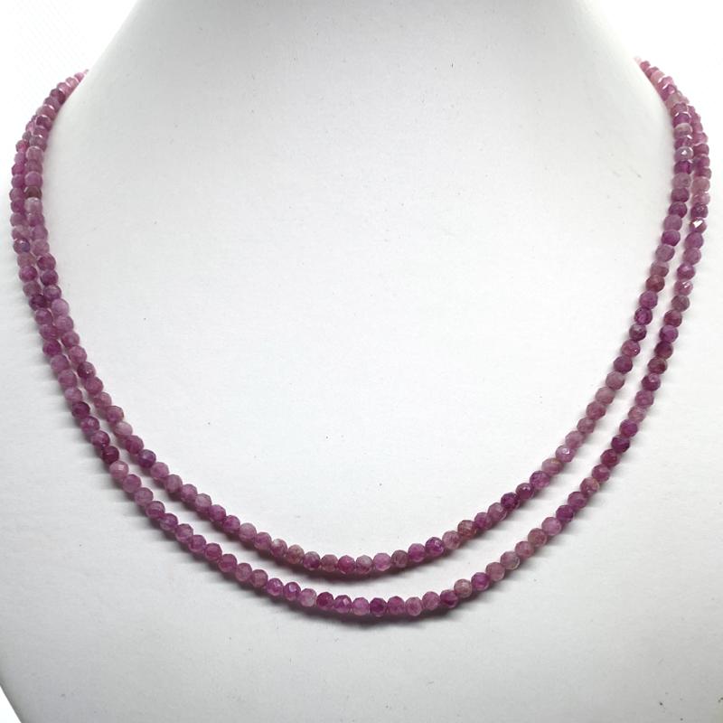 Collier tourmaline rose (rubelite) Brésil AA double brins (perles facettées 3mm)