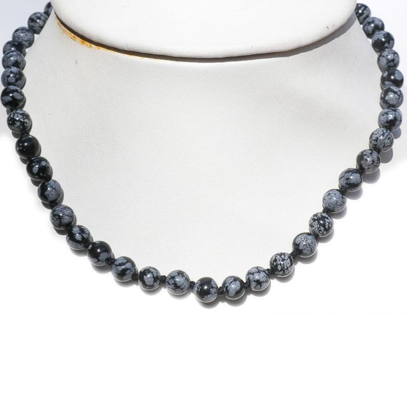 Collier obsidienne neige Mexique A (boules 8mm ) - 45cm