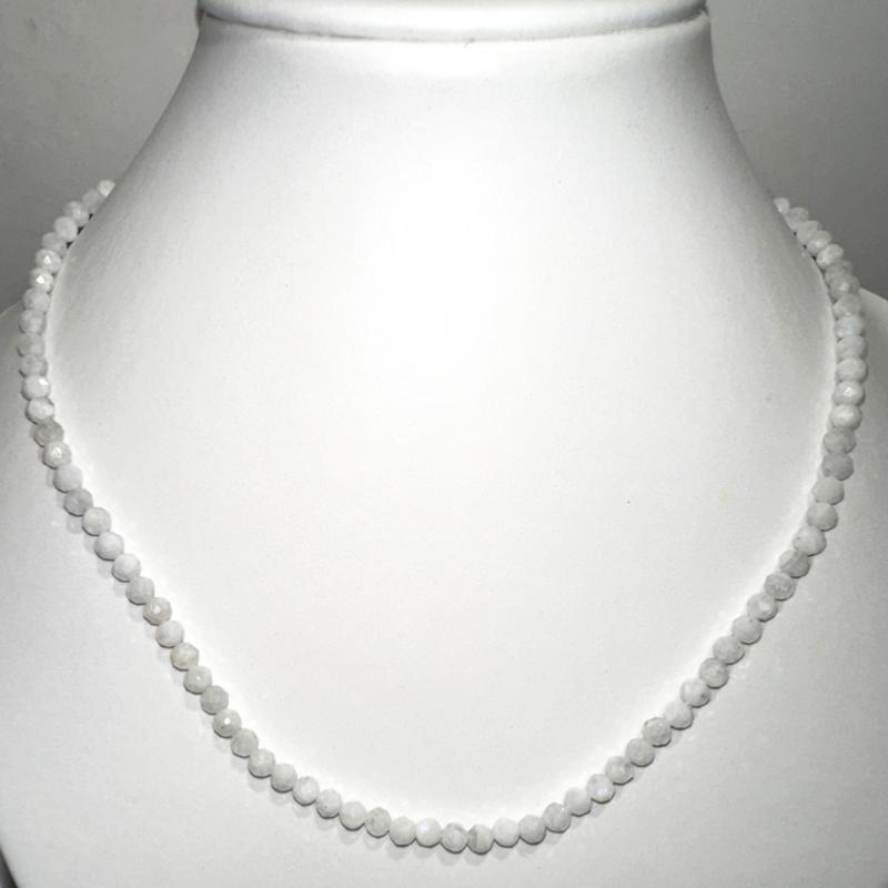 Collier pierre de lune arc en ciel (péristérite) Inde perles facettées 45cm