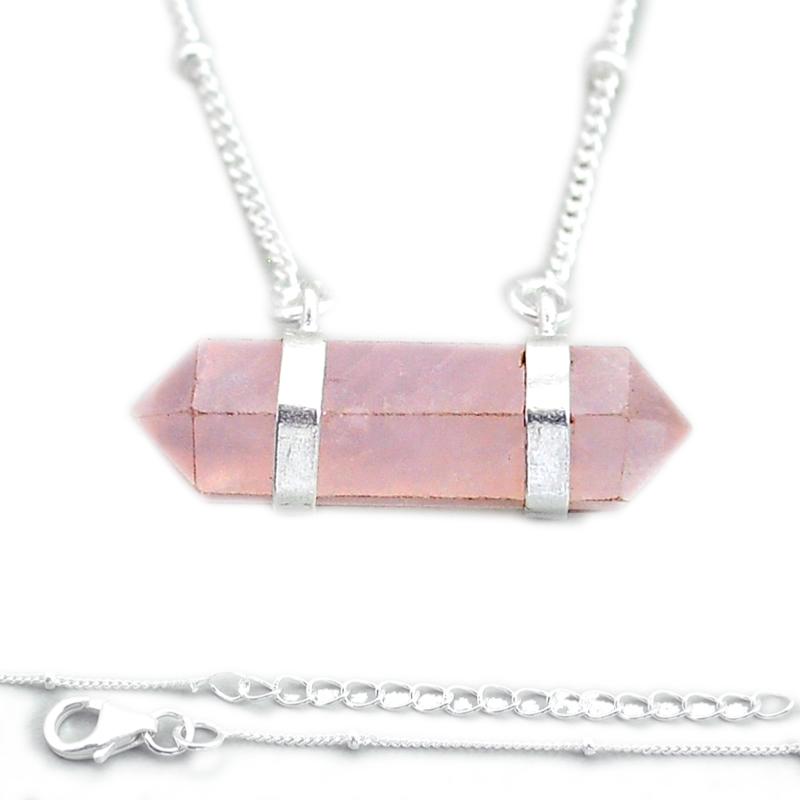 Collier quartz rose Brésil argent 925