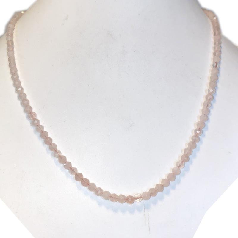 Collier quartz rose Brésil AA argent 925 - 45-50cm