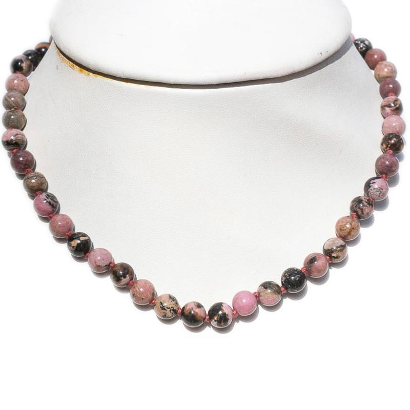 Collier rhodonite Madagascar A (boules 8mm) - 45cm