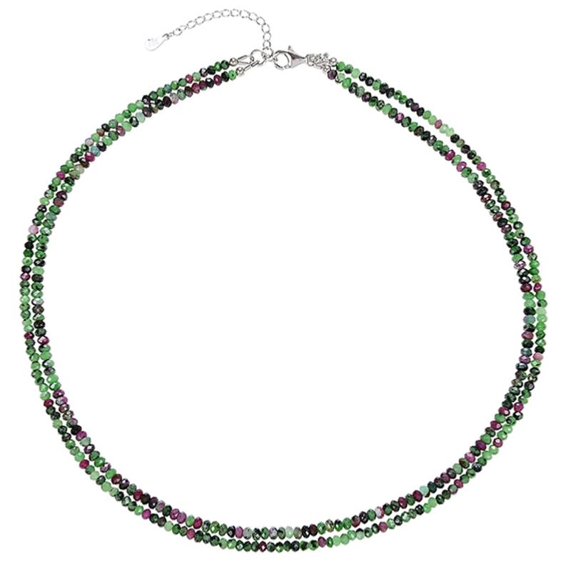 Collier rubis sur fuschite double brins AA (perles facettées 2-3mm)