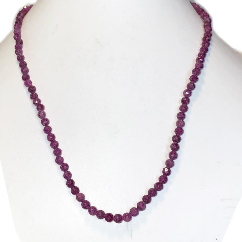 Collier rubis Inde AA (perles facettées 3-4mm) -45cm