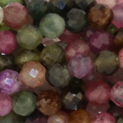 Collier tourmaline multicolore Brésil AA (perles facettées 3-4mm) - 45cm