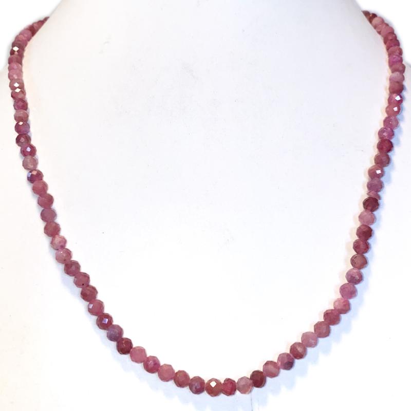 Collier tourmaline rose rubélite Brésil AA (perles facettées 3-4mm) - 45cm