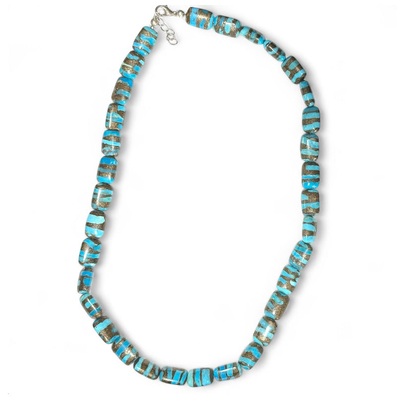 Collier Turquoise sur Pyrite Iran AA+  (pierres roulées) - 52-55cm