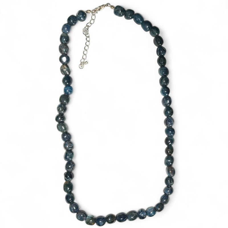 Collier apatite bleue Brésil AB (pierres roulées 10-12mm) - 47-55cm