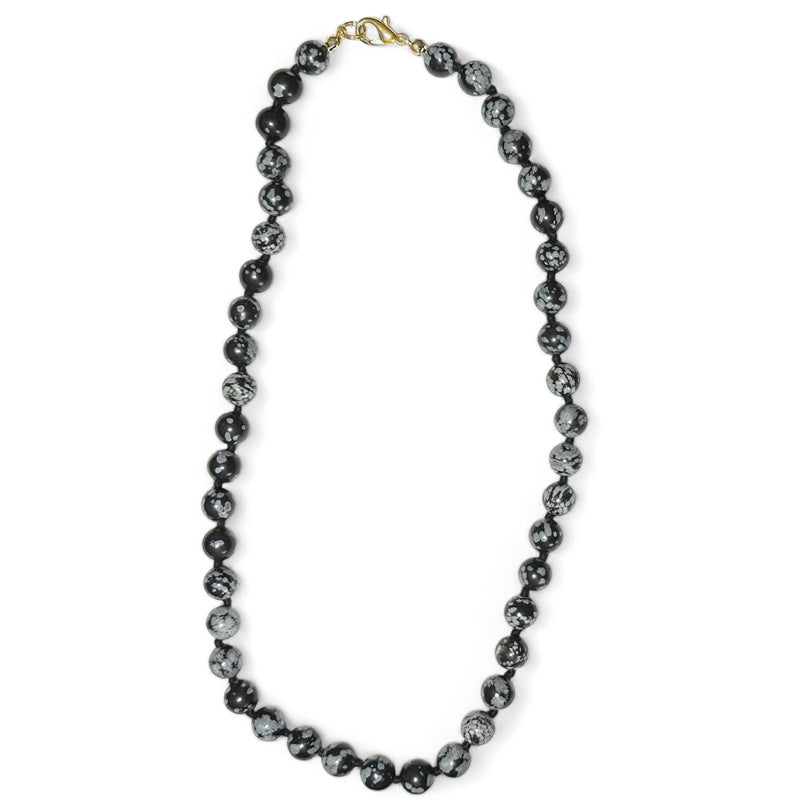 Collier obsidienne neige Mexique A (boules 8mm ) - 45cm