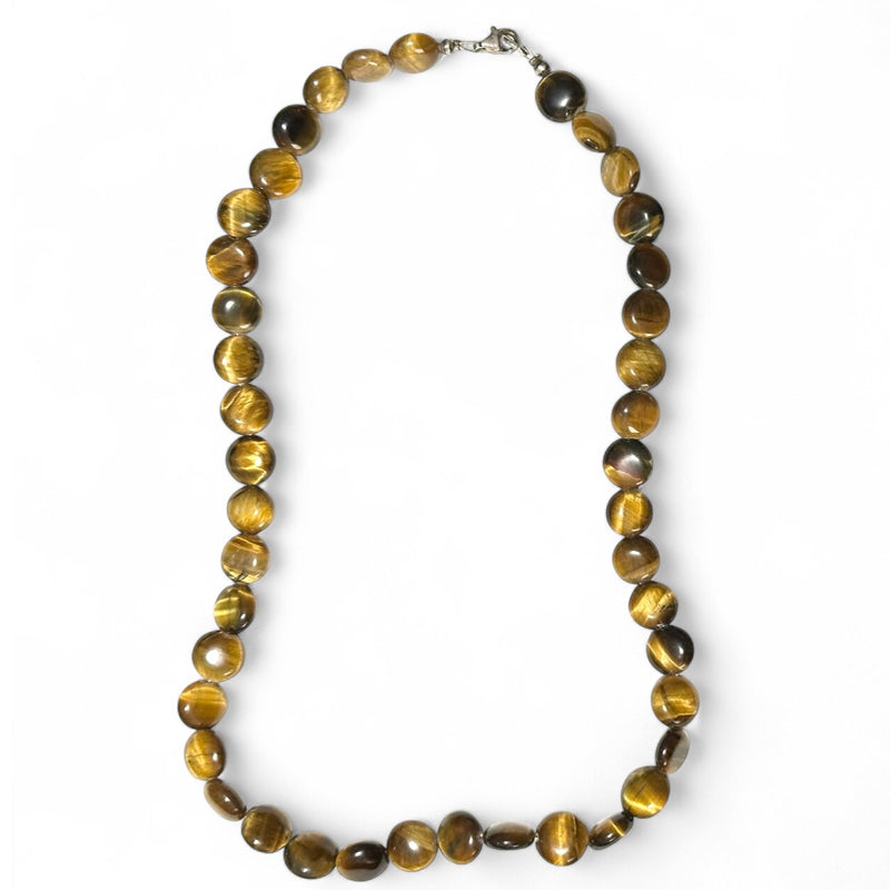 Collar ojo de tigre Sudáfrica A (piedras planas) - 42cm