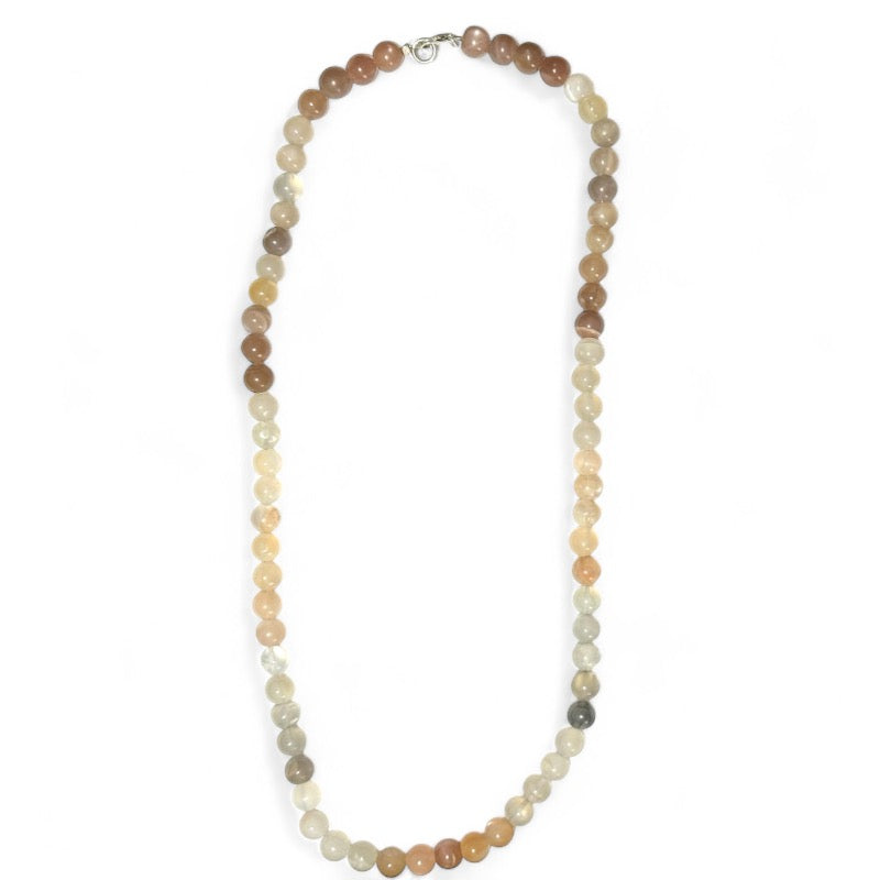 Collier pierre de lune multicolore Inde A (boules 7-8mm) - 47cm