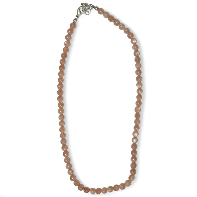 Collier pierre de lune rose orangée Inde AA (boules 5-6mm) - 43-47cm