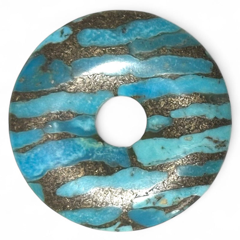 Donut ou PI Chinois Turquoise sur Pyrite Iran AA+  35mm