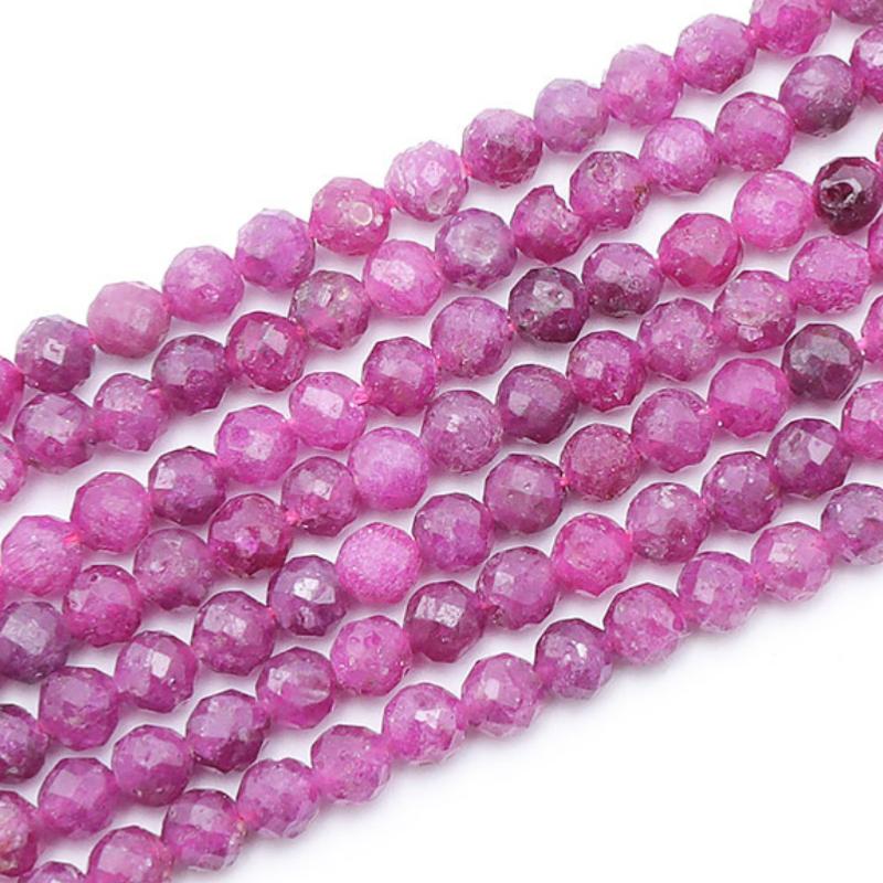 Fil rubis chauffé Inde A perles facettées 3-4mm