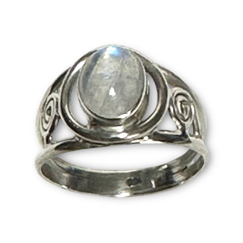 Bague pierre de lune arc en ciel (péristérite) argent 925