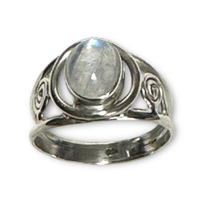 Rainbow moonstone ring (peristerite) silver 925