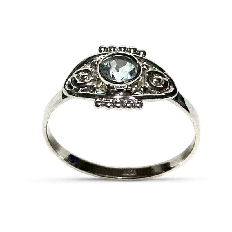 Nigerian AA+ Faceted Blue Topaz Ring 925 Silver