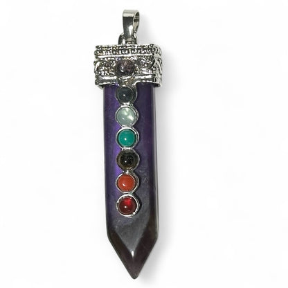 Pendentif 7 chakras améthyste Brésil A acier