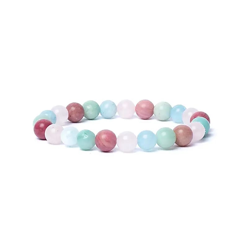 Bracelet multi aigue-marine, amazonite, quartz rose, thulite AA (boules 7-8mm)