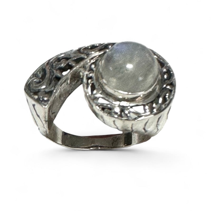 Rainbow Moonstone Ring (Peristerite) India AA 925 Silver - Size 56