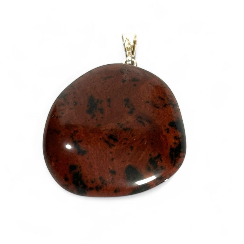 Pendentif obsidienne acajou Mexique A pierre roulée boucle argent 925