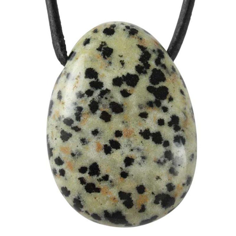 Pendentif jaspe dalmatien Mexique A (pierre trouée) + cordon