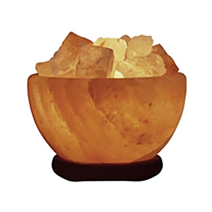 Lampe de sel Himalaya naturel &quot;Bol à glaçons&quot; 14cm avec base en bois (3,3kg)