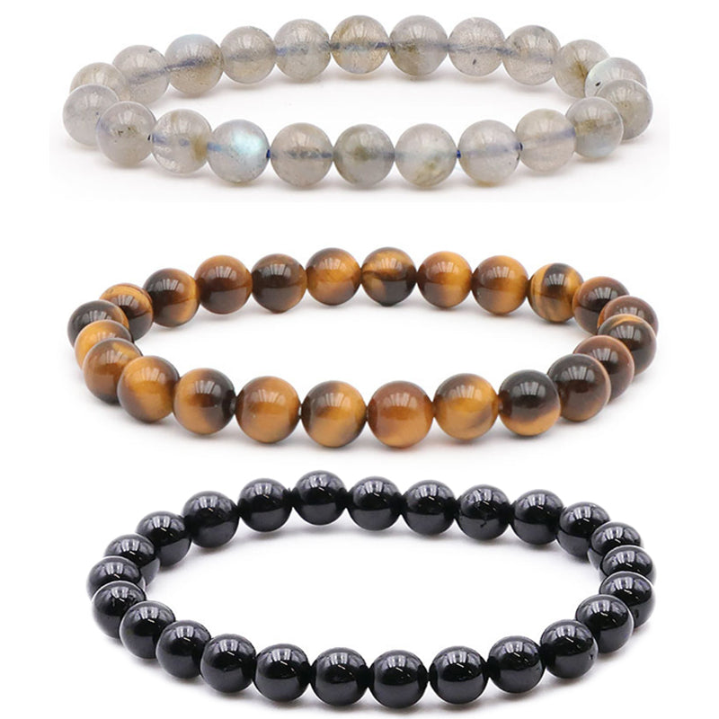 Set of 3 PROTECTION bracelets: Labradorite, Tiger&