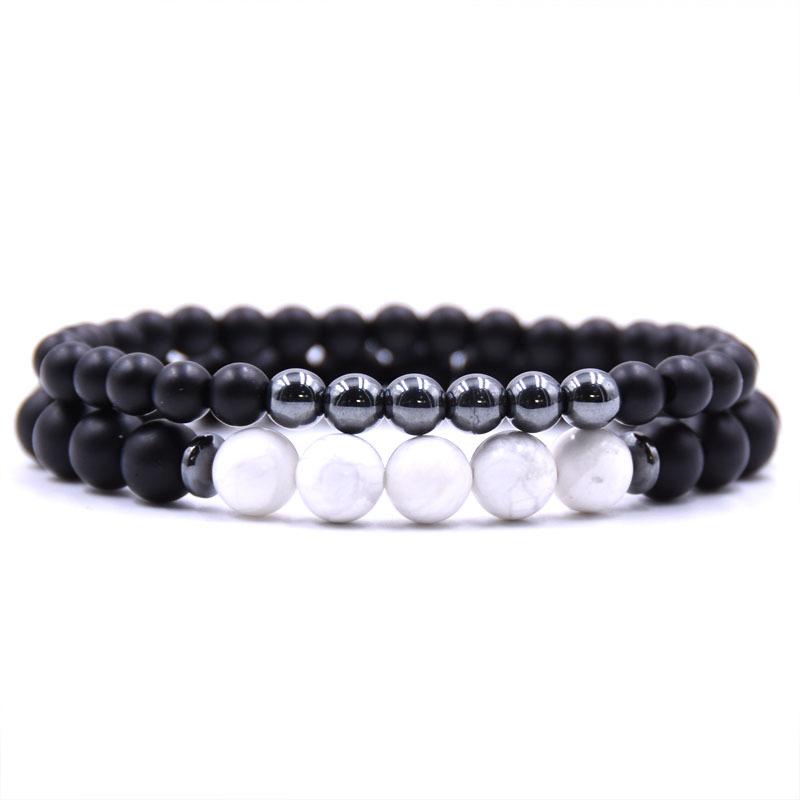 Lot de 2 bracelets onyx dépoli_Hématite