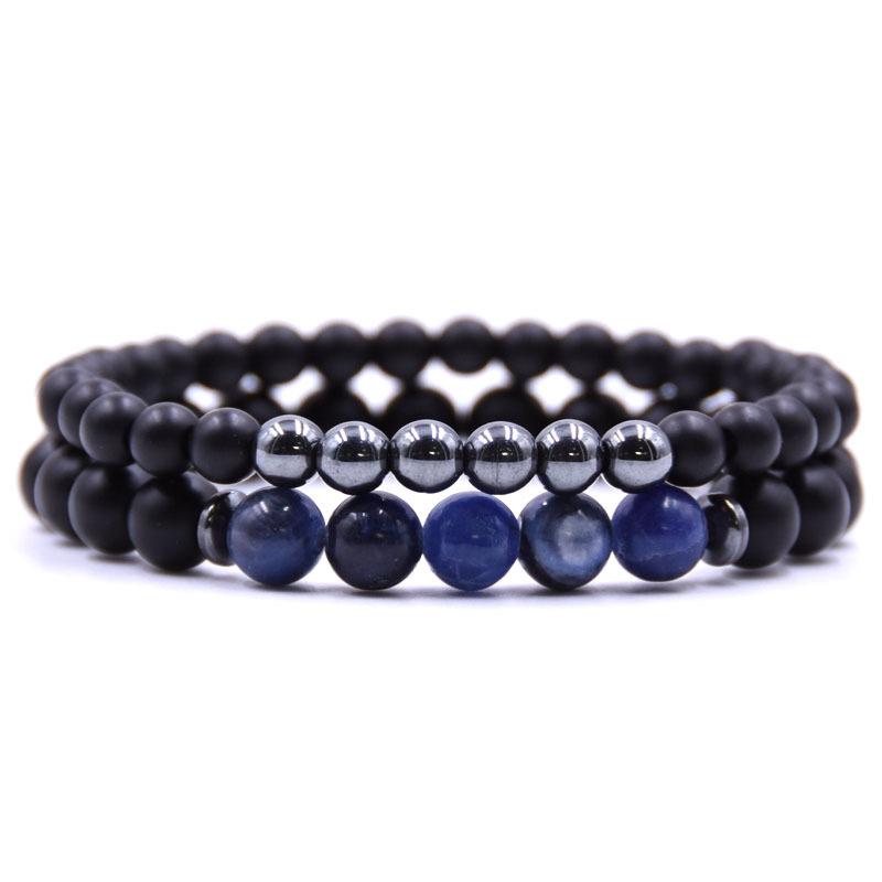 Lot de 2 bracelets onyx dépoli_Hématite