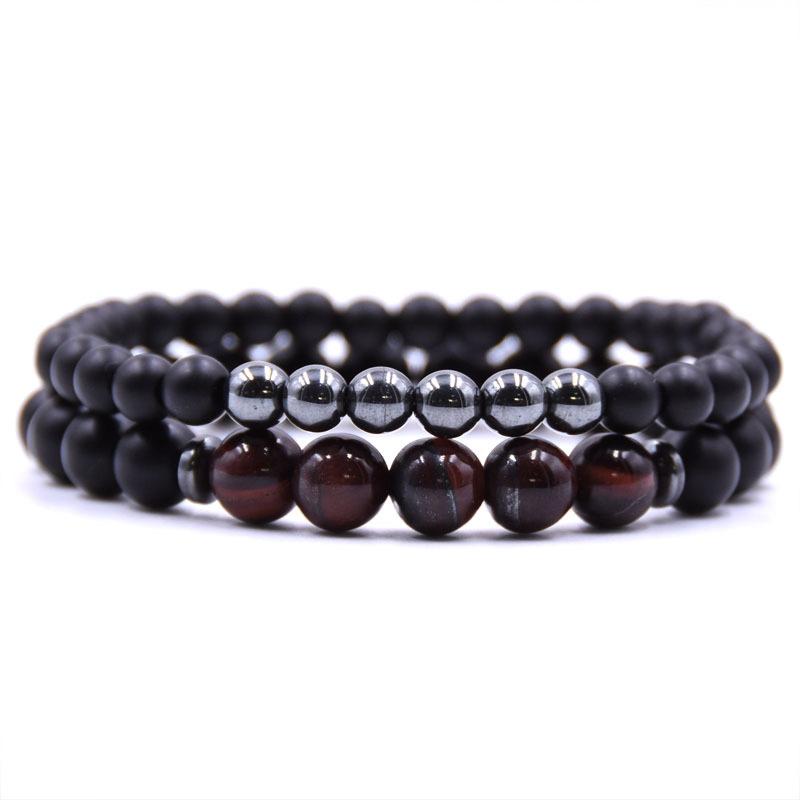 Lot de 2 bracelets onyx dépoli_Hématite